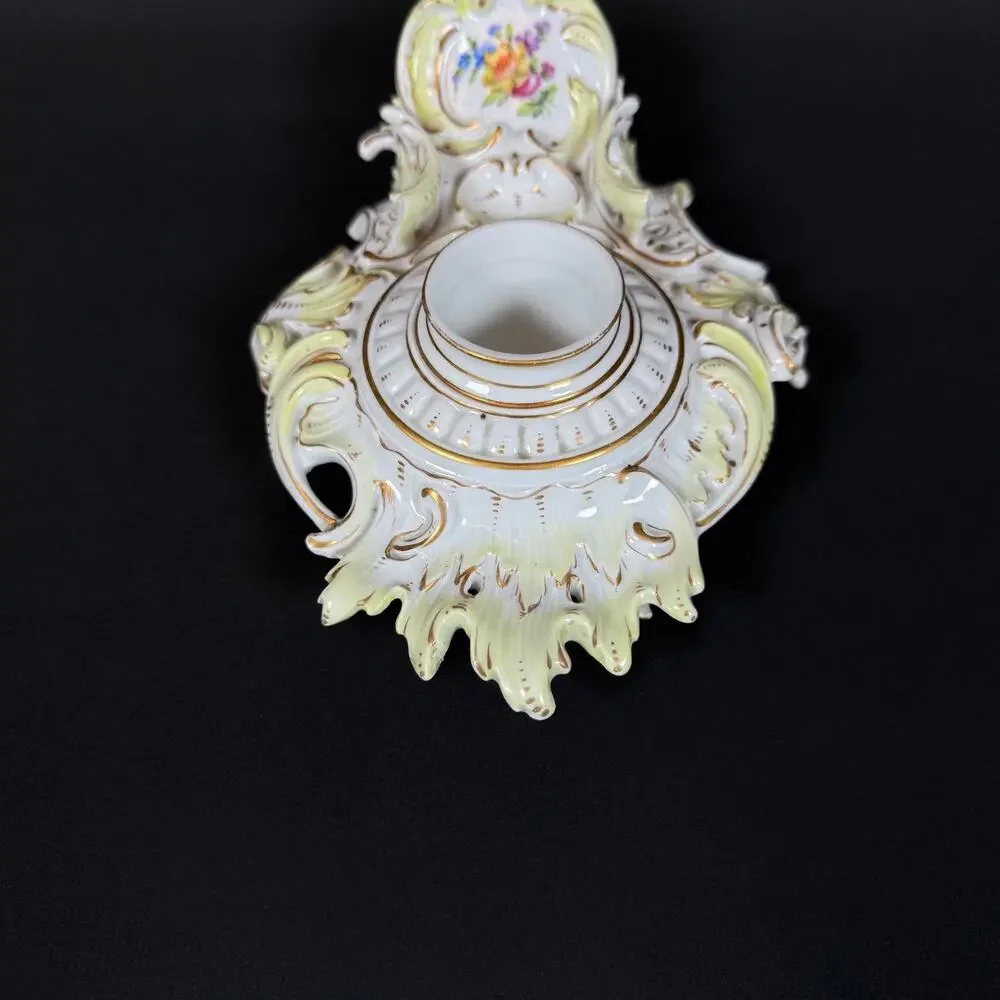 Antique Carl Thieme Dresden Porcelain candle stick candleholder floral gold gild